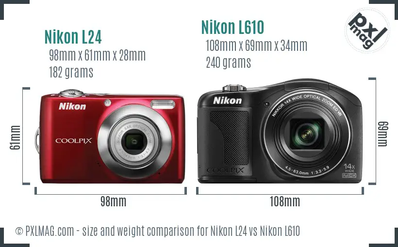 Nikon L24 vs Nikon L610 size comparison