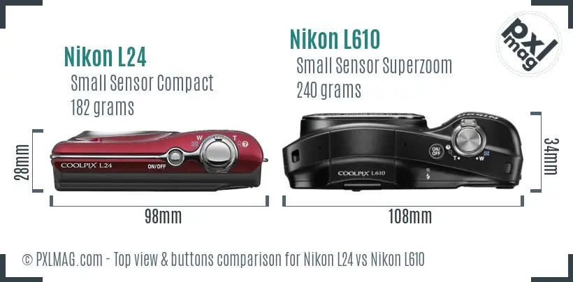 Nikon L24 vs Nikon L610 top view buttons comparison