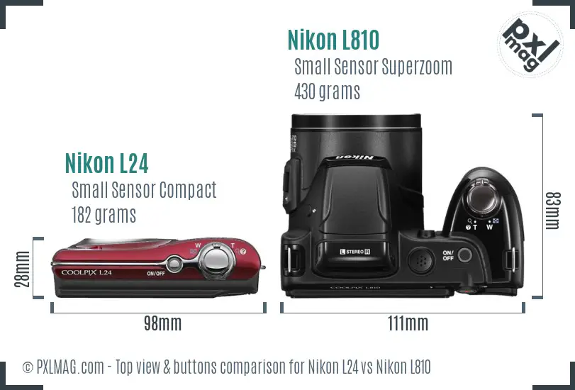 Nikon L24 vs Nikon L810 top view buttons comparison