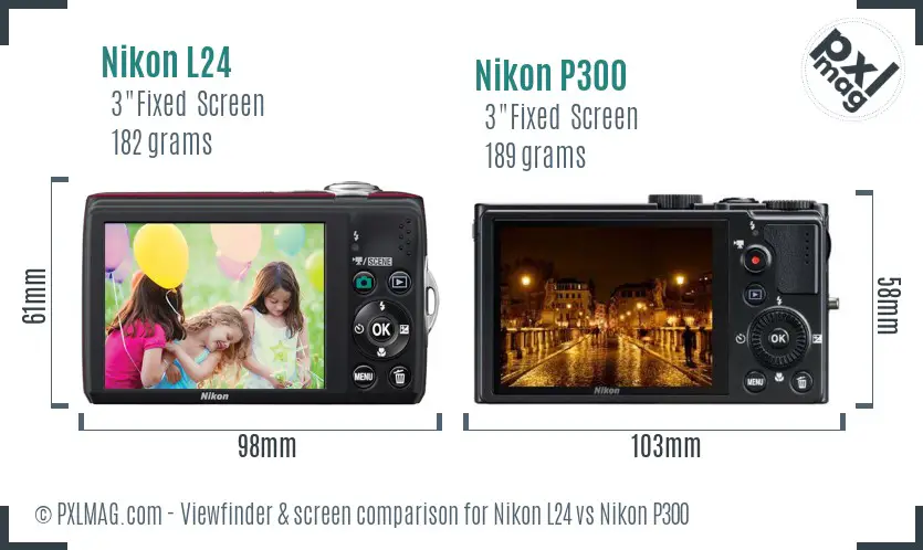 Nikon L24 vs Nikon P300 Screen and Viewfinder comparison