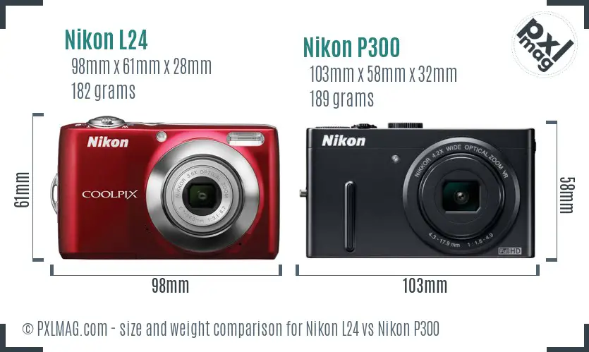Nikon L24 vs Nikon P300 size comparison