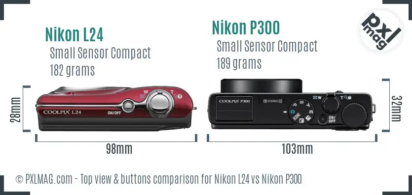 Nikon L24 vs Nikon P300 top view buttons comparison