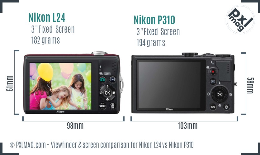 Nikon L24 vs Nikon P310 Screen and Viewfinder comparison