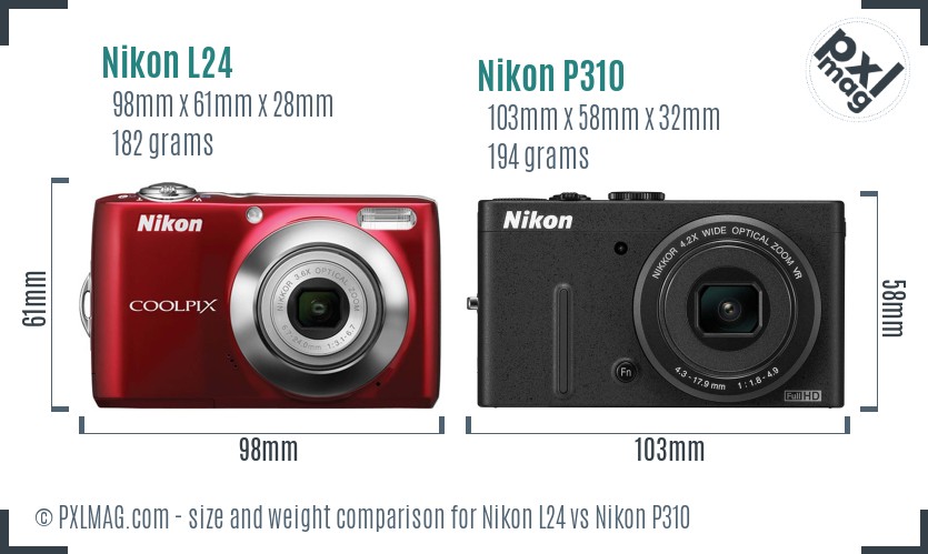 Nikon L24 vs Nikon P310 size comparison