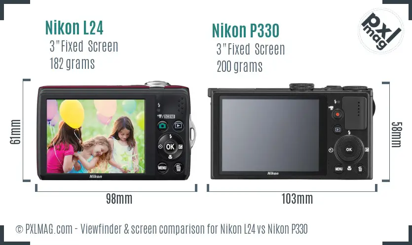 Nikon L24 vs Nikon P330 Screen and Viewfinder comparison