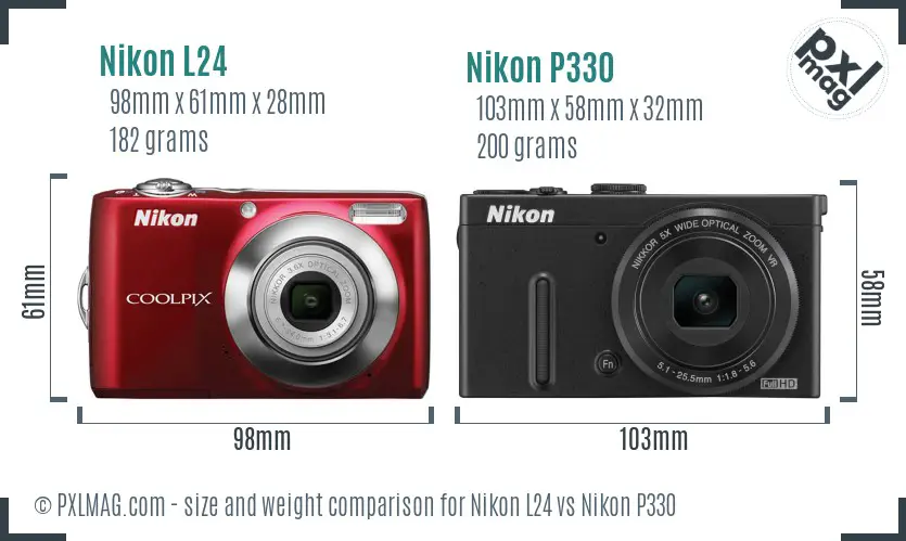 Nikon L24 vs Nikon P330 size comparison