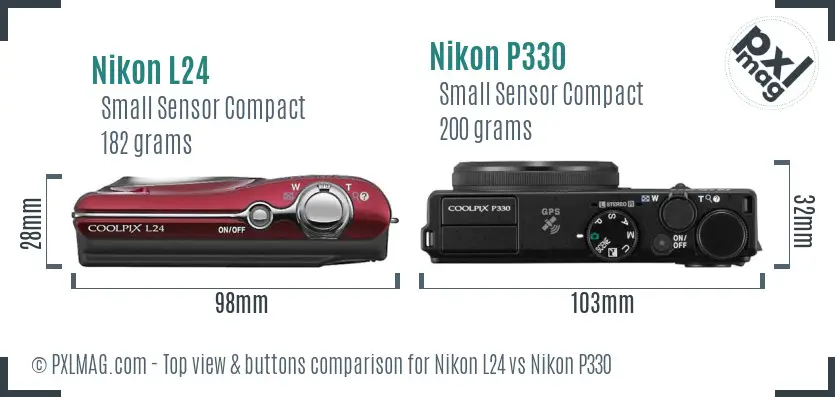 Nikon L24 vs Nikon P330 top view buttons comparison