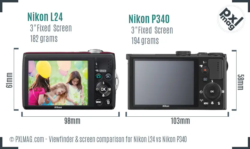 Nikon L24 vs Nikon P340 Screen and Viewfinder comparison