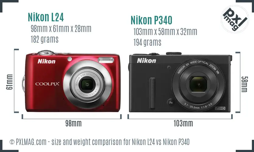 Nikon L24 vs Nikon P340 size comparison