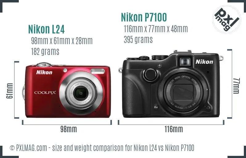 Nikon L24 vs Nikon P7100 size comparison