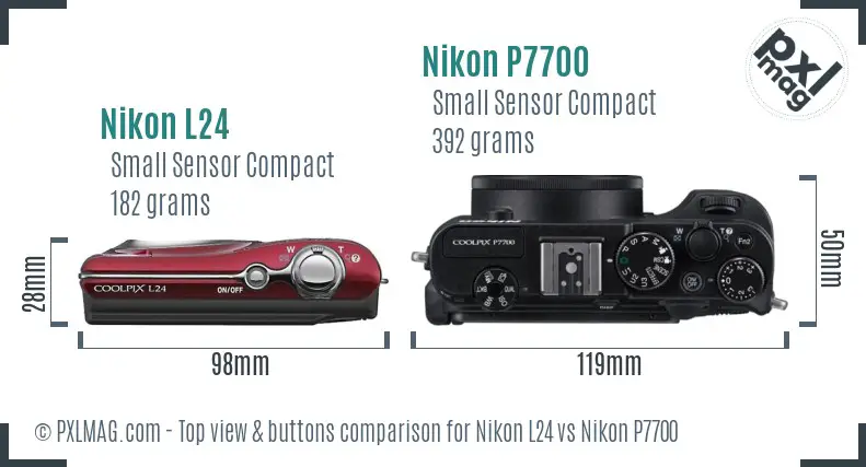 Nikon L24 vs Nikon P7700 top view buttons comparison