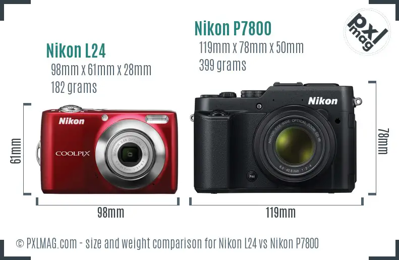 Nikon L24 vs Nikon P7800 size comparison
