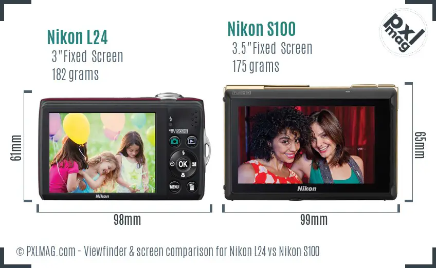 Nikon L24 vs Nikon S100 Screen and Viewfinder comparison