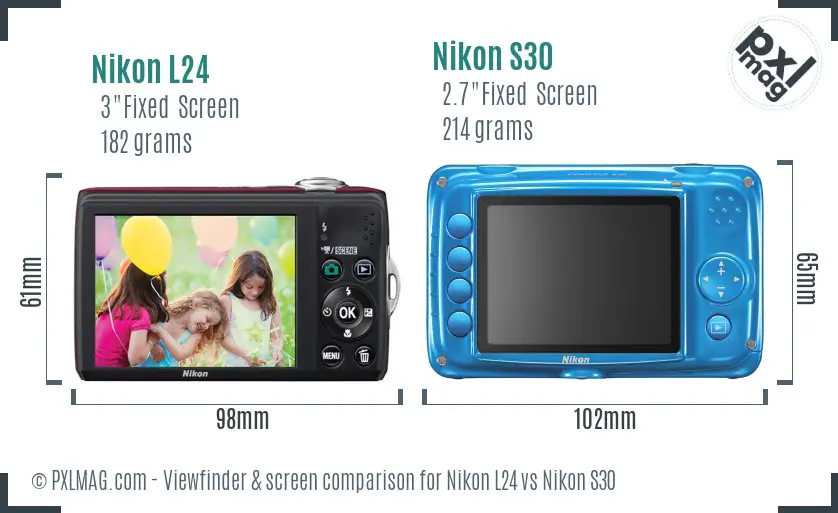 Nikon L24 vs Nikon S30 Screen and Viewfinder comparison