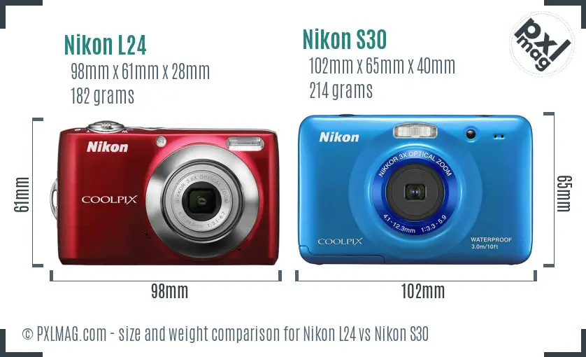 Nikon L24 vs Nikon S30 size comparison