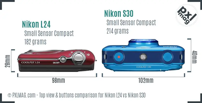 Nikon L24 vs Nikon S30 top view buttons comparison