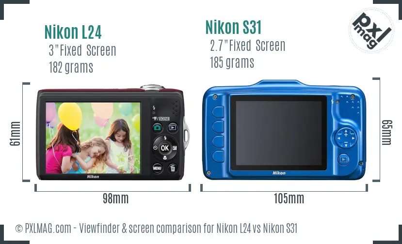 Nikon L24 vs Nikon S31 Screen and Viewfinder comparison