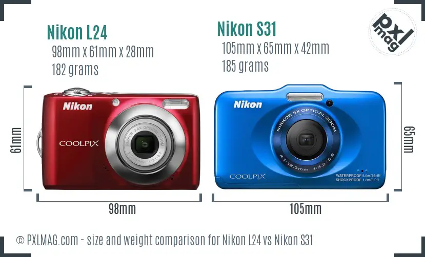 Nikon L24 vs Nikon S31 size comparison