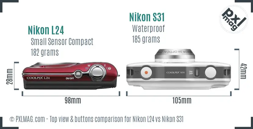 Nikon L24 vs Nikon S31 top view buttons comparison