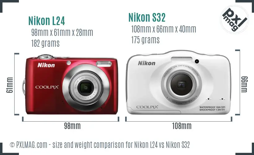 Nikon L24 vs Nikon S32 size comparison Nikon L24 vs Nikon S32 size comparison