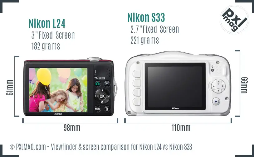 Nikon L24 vs Nikon S33 Screen and Viewfinder comparison