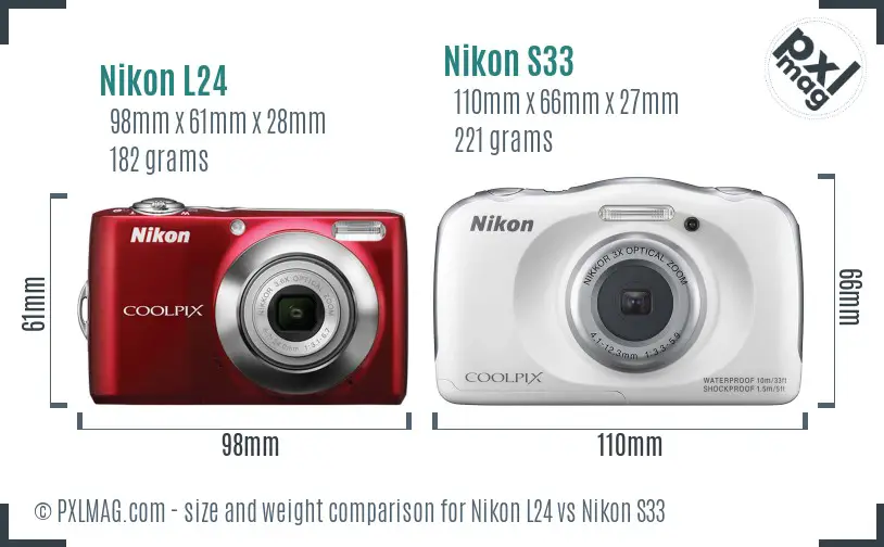 Nikon L24 vs Nikon S33 size comparison