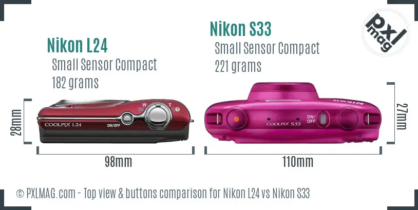 Nikon L24 vs Nikon S33 top view buttons comparison