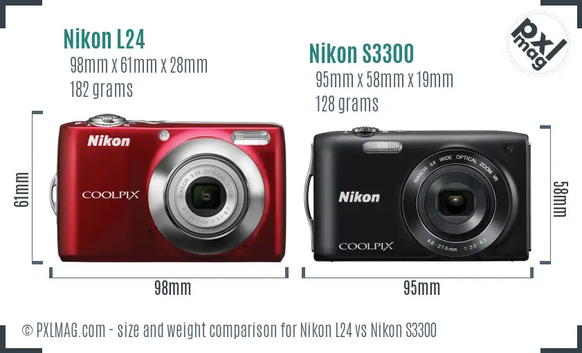 Nikon L24 vs Nikon S3300 size comparison Nikon L24 vs Nikon S3300 size comparison