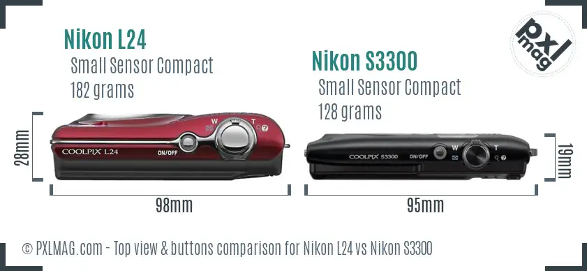 Nikon L24 vs Nikon S3300 top view buttons comparison Nikon L24 vs Nikon S3300 top view buttons comparison