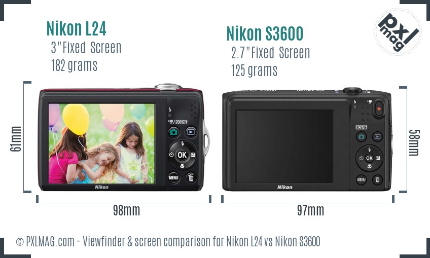 Nikon L24 vs Nikon S3600 Screen and Viewfinder comparison
