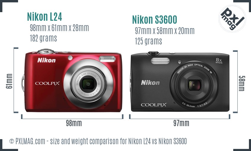 Nikon L24 vs Nikon S3600 size comparison Nikon L24 vs Nikon S3600 size comparison