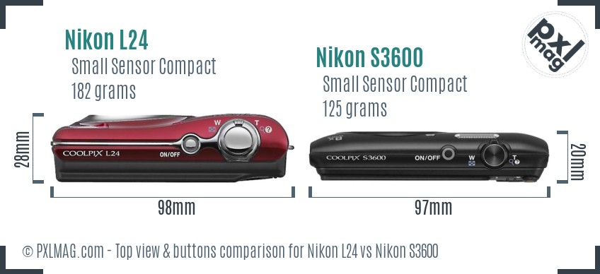 Nikon L24 vs Nikon S3600 top view buttons comparison
