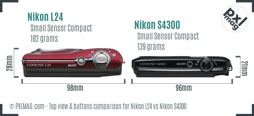 Nikon L24 vs Nikon S4300 top view buttons comparison