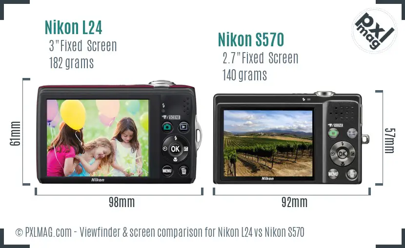 Nikon L24 vs Nikon S570 Screen and Viewfinder comparison