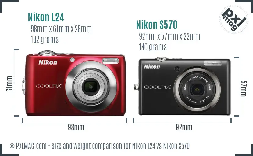 Nikon L24 vs Nikon S570 size comparison