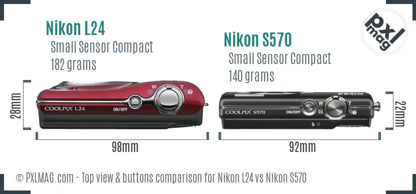 Nikon L24 vs Nikon S570 top view buttons comparison