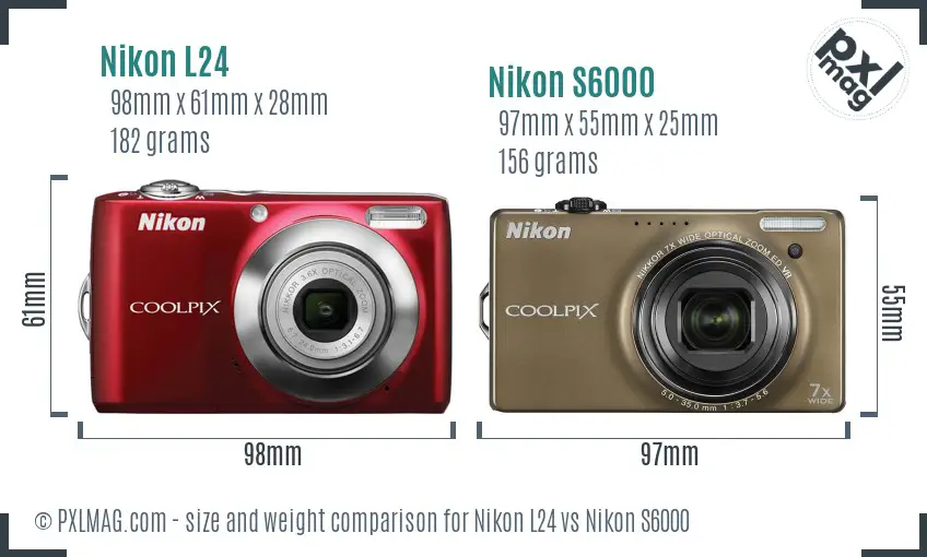 Nikon L24 vs Nikon S6000 size comparison Nikon L24 vs Nikon S6000 size comparison