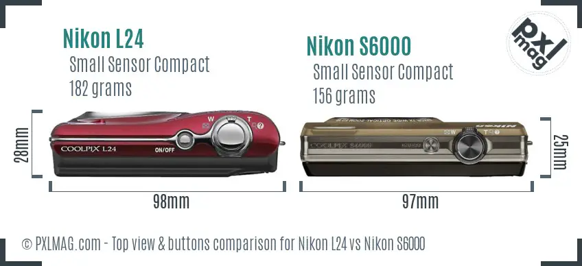Nikon L24 vs Nikon S6000 top view buttons comparison Nikon L24 vs Nikon S6000 top view buttons comparison