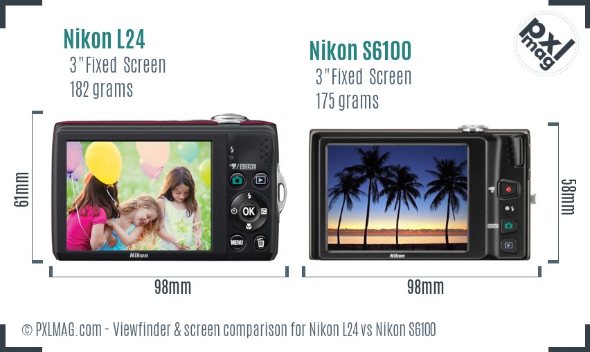 Nikon L24 vs Nikon S6100 Screen and Viewfinder comparison
