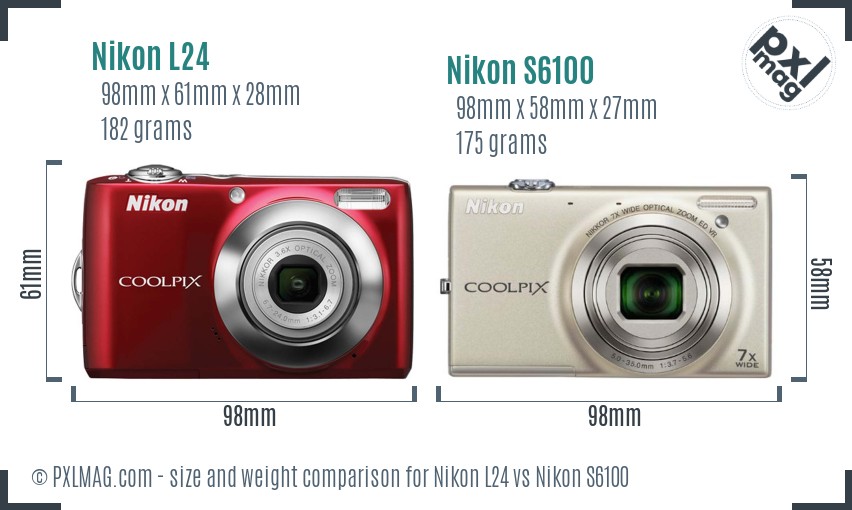 Nikon L24 vs Nikon S6100 size comparison