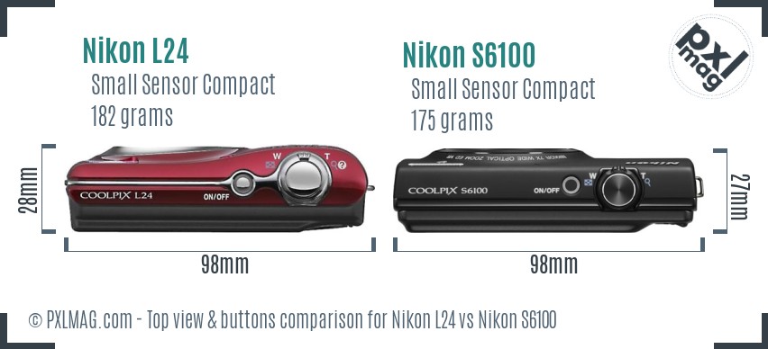 Nikon L24 vs Nikon S6100 top view buttons comparison