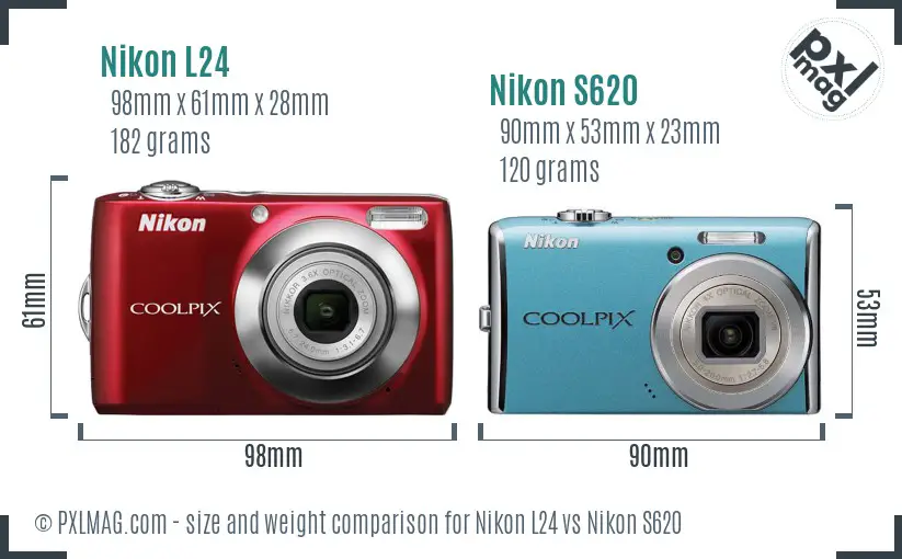 Nikon L24 vs Nikon S620 size comparison Nikon L24 vs Nikon S620 size comparison