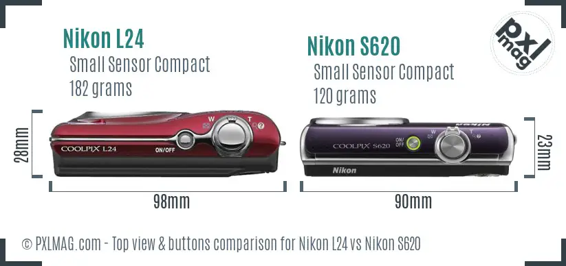 Nikon L24 vs Nikon S620 top view buttons comparison Nikon L24 vs Nikon S620 top view buttons comparison