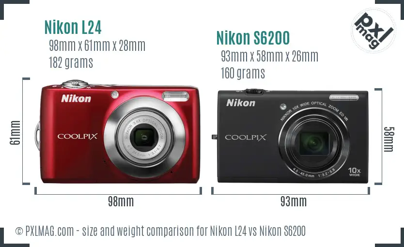 Nikon L24 vs Nikon S6200 size comparison Nikon L24 vs Nikon S6200 size comparison
