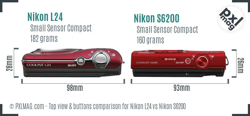 Nikon L24 vs Nikon S6200 top view buttons comparison Nikon L24 vs Nikon S6200 top view buttons comparison