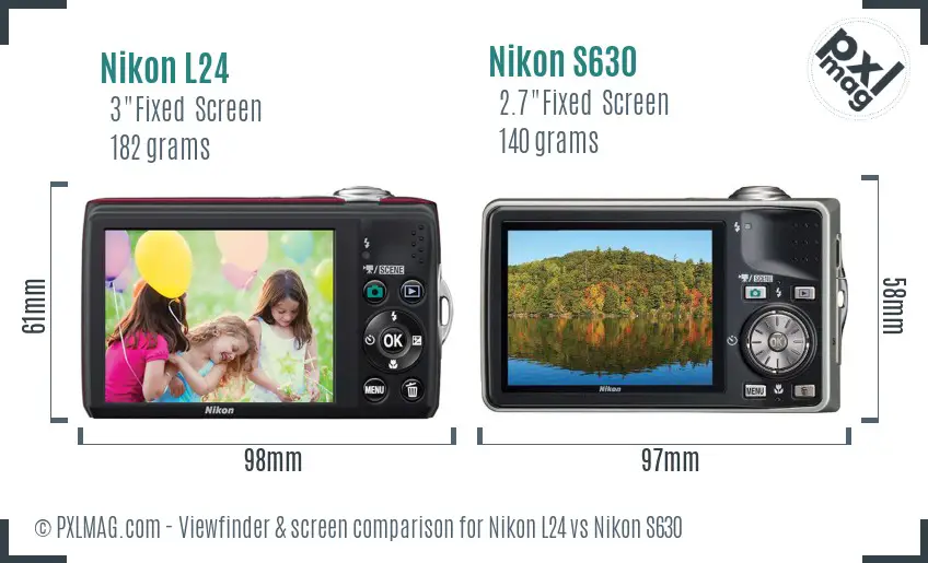 Nikon L24 vs Nikon S630 Screen and Viewfinder comparison