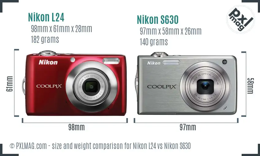 Nikon L24 vs Nikon S630 size comparison