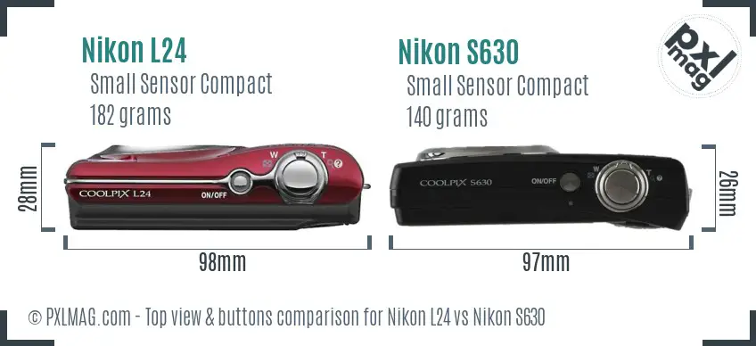 Nikon L24 vs Nikon S630 top view buttons comparison