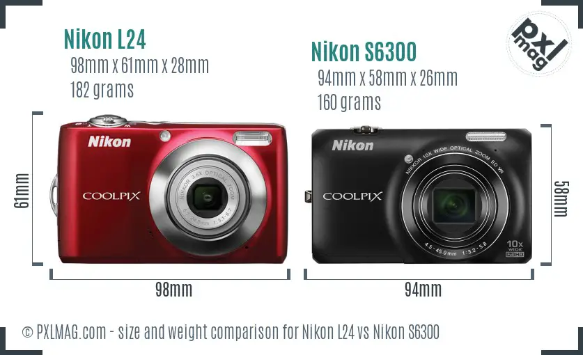 Nikon L24 vs Nikon S6300 size comparison