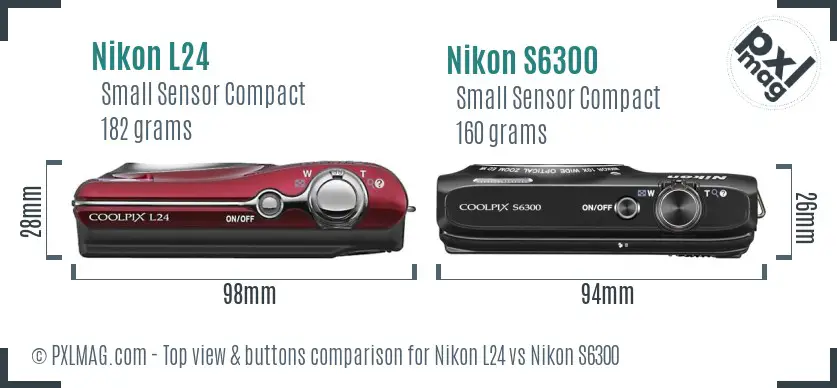 Nikon L24 vs Nikon S6300 top view buttons comparison